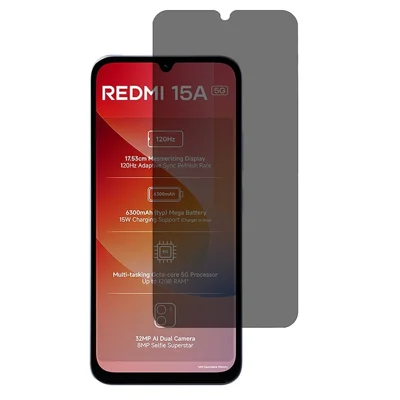 Für Xiaomi Redmi 15a 5G 2,5D Wölbungsrand Anti-Spionage Vollschirmschutz Vollkleber Hochaluminioum-Silizium-Glasfolie - Schwarz