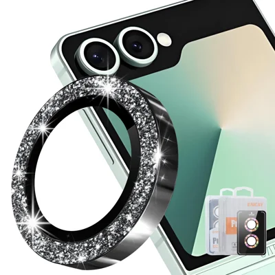 HAT PRINCE voor Samsung Galaxy Z Flip8 Camera Lens Protector ENKAY Hat-Prince Glitter Decor Gehard Glas Lensfilm - Zwart