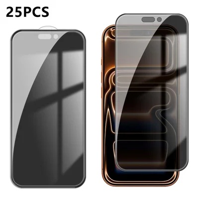 For iPhone 17 Pro 25Pcs Anti-spy Screen Protector Silk Printing High Aluminium-silicon Glass Full Cover Anti-fingerprint Privacy Film - Black