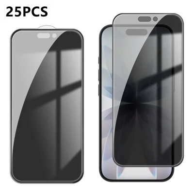  For iPhone 17 25Pcs Anti-spy Screen Protector Silk Printing High Aluminium-silicon Glass Full Cover Anti-fingerprint Privacy Film - Black