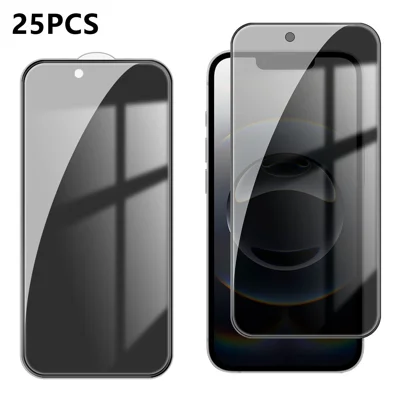  For iPhone 16e / iPhone 17e 25Pcs Anti-spy Screen Protector Silk Printing High Aluminium-silicon Glass Full Cover Anti-fingerprint Privacy Film - Black