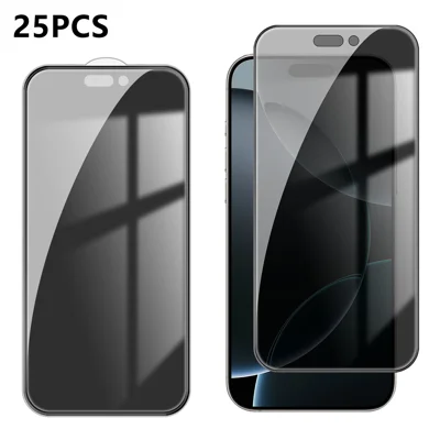  For iPhone 16 Pro Max 25Pcs Anti-spy Screen Protector Silk Printing High Aluminium-silicon Glass Full Cover Anti-fingerprint Privacy Film - Black