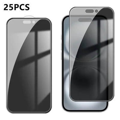  For iPhone 16 25Pcs Anti-spy Screen Protector Silk Printing High Aluminium-silicon Glass Full Cover Anti-fingerprint Privacy Film - Black