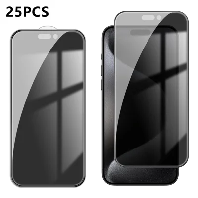 Voor iPhone 15 Pro Max 25 stuks Anti-spy Screenprotector Zijdeprint Hoge Aluminium-silicium Glas Volledige Dekking Anti-vingerafdruk Privacyfilm - Zwart