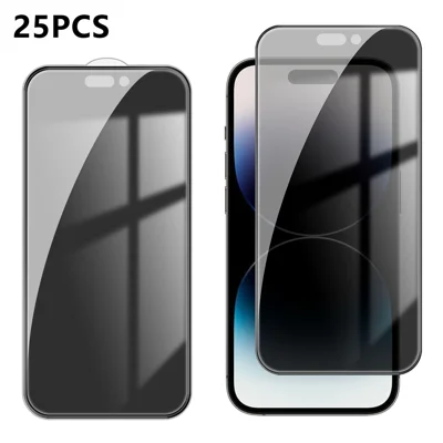  For iPhone 14 Pro Max 25Pcs Anti-spy Screen Protector Silk Printing High Aluminium-silicon Glass Full Cover Anti-fingerprint Privacy Film - Black