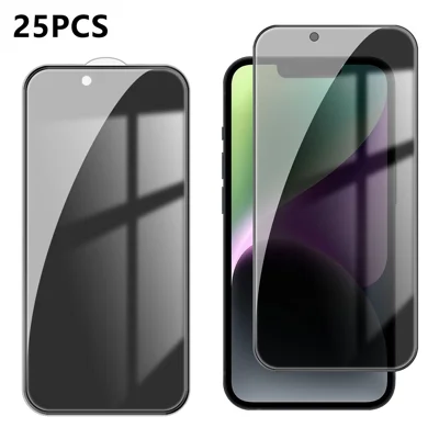  For iPhone 14 25Pcs Anti-spy Screen Protector Silk Printing High Aluminium-silicon Glass Full Cover Anti-fingerprint Privacy Film - Black