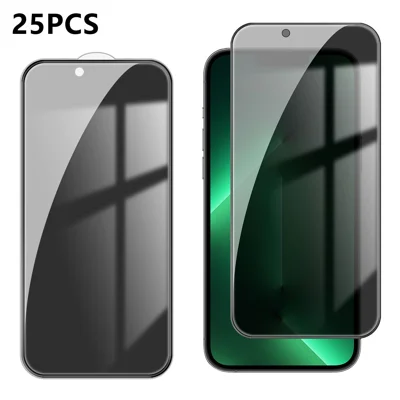  For iPhone 13 Pro 25Pcs Anti-spy Screen Protector Silk Printing High Aluminium-silicon Glass Full Cover Anti-fingerprint Privacy Film - Black