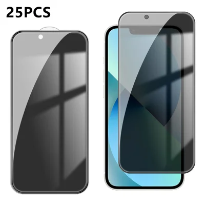  For iPhone 13 25Pcs Anti-spy Screen Protector Silk Printing High Aluminium-silicon Glass Full Cover Anti-fingerprint Privacy Film - Black
