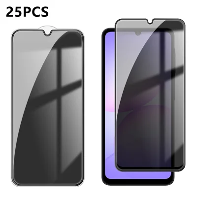 لـ Samsung Galaxy A07 5G / Galaxy A07 4G 25 قطعة واقي شاشة مضاد للتجسس بطباعة حريرية من الزجاج عالي السيليكون والألومنيوم يغطي كامل الشاشة، فيلم خاصية الخصوصية مقاوم للبصمات - أسود
