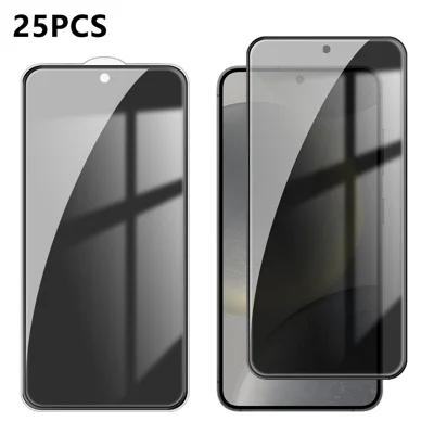 For Samsung Galaxy S24 25Pcs Anti-spy Screen Protector Silk Printing High Aluminium-silicon Glass Full Cover Anti-fingerprint Privacy Film - Black