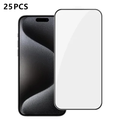  For iPhone 15 Pro 25Pcs Full Cover Screen Protector Silk Printing Ultra Clear High Aluminium-silicon Glass Film - Transparent