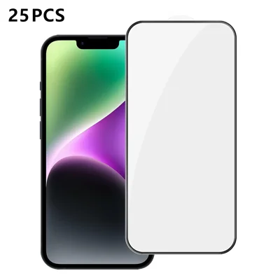  For iPhone 14 25Pcs Full Cover Screen Protector Silk Printing Ultra Clear High Aluminium-silicon Glass Film - Transparent