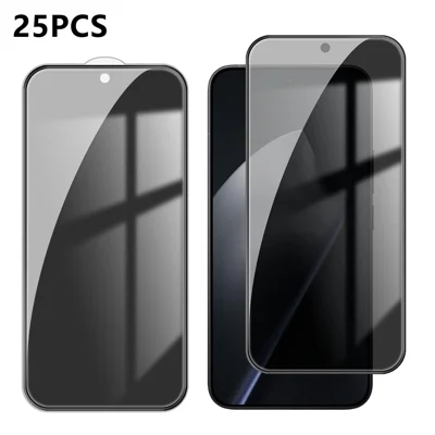  For Xiaomi 15T Pro 25Pcs Anti-spy Screen Protector Silk Printing High Aluminium-silicon Glass Full Cover Anti-fingerprint Privacy Film - Black