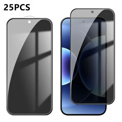  For Xiaomi 17 Pro Max 25Pcs Anti-spy Screen Protector Silk Printing High Aluminium-silicon Glass Full Cover Anti-fingerprint Privacy Film - Black