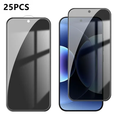  For Xiaomi 17 Pro 25Pcs Anti-spy Screen Protector Silk Printing High Aluminium-silicon Glass Full Cover Anti-fingerprint Privacy Film - Black