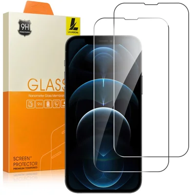 LAJABONI 2 Pezzi per iPhone 12 Pro Max Protettore Schermo HD Trasparente Anti-Esplosione Pellicola in Vetro Temperato con Bordo Curvo 2.5D Non a Copertura Totale - Trasparente