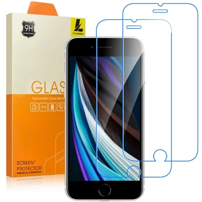 LAJABONI قطعتان من واقي الشاشة عالي الوضوح لهاتف iPhone 7 بحجم 4.7 بوصة / 8 بحجم 4.7 بوصة / SE (2022) / SE (2020) واقي ضد الأشعة الزرقاء غير مغطٍ بالكامل من زجاج مقسّى شفاف - شفاف