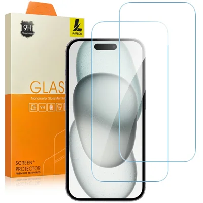 LAJABONI 2Pcs For iPhone 15 Plus HD Clear Screen Protector Anti-blue-ray Not Complete Covering Tempered Glass Screen Film - Transparent
