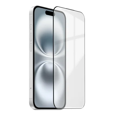 Para iPhone 16 Protector de Pantalla Completa de Vidrio Corning Gorilla Glass 9H de Dureza, Película Transparente con Impresión de Seda Anti-huellas