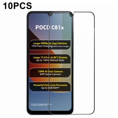 RURIHAI 10 Pezzi per Xiaomi Poco C81x 4G Pellicola in Vetro Alluminosilicato con Colla Totale 0,26 mm 2.5D Protettore Schermo Intero