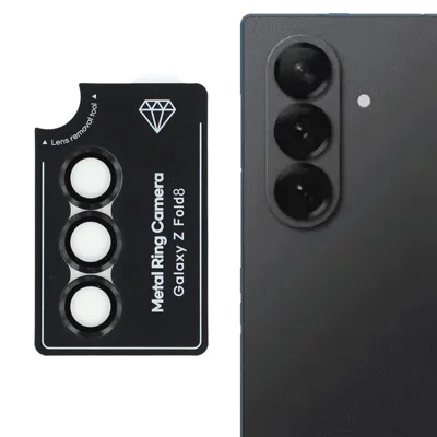 For Samsung Galaxy Z Fold8 Ultra Camera Lens Protector Set Electroplating Metal + Tempered Glass Individual Lens Film - Black