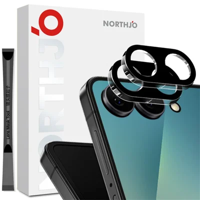 NORTHJO 2Pcs For Samsung Galaxy Z Flip8 Full Coverage Camera Lens Protector Silk Printing 3D Clear Tempered Glass Lens Film - Black
