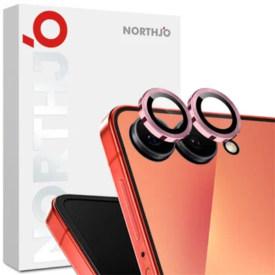 NORTHJO 1 Set For Samsung Galaxy Z Flip8 Tempered Glass Camera Lens Film CD Veins Metal Ring Lens Guard (Complete Coverage) - Pink