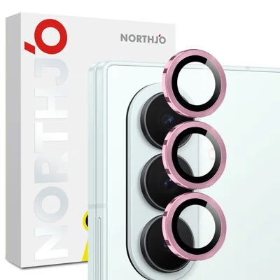 NORTHJO 1 Set Pour Samsung Galaxy Z Fold8 Film de Protection d'Objectif en Verre Trempé Anneau Métallique Veines CD (Couverture Complète) - Rose