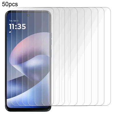 50 uds. para protector de pantalla Motorola Moto G47 5G / G37 5G, cristal templado transparente con adhesivo completo (NO cubierta completa), sin embalaje (con juego de toallitas, absorbedor de polvo y pegatina guía) - Transparente