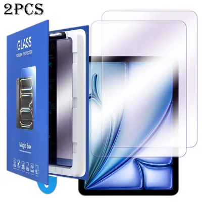  For iPad Air 13 (2024) / iPad Air 13 (2025) 2Pcs Screen Protector Anti-blue-ray Tempered Glass Film with Dust-Free Installation Tool - Purple
