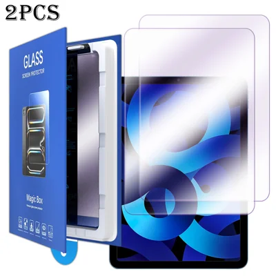  For iPad Air (2020) / iPad Air (2022) 2Pcs Screen Protector Anti-blue-ray Tempered Glass Film with Dust-Free Installation Tool - Purple