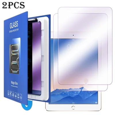 For iPad Air (2013) / iPad Air 2 2Pcs Screen Protector Anti-blue-ray Tempered Glass Film with Dust-Free Installation Tool - Purple