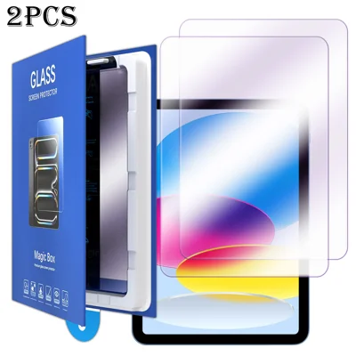  For iPad 10.9 (2022) / iPad (2025) 2Pcs Screen Protector Anti-blue-ray Tempered Glass Film with Dust-Free Installation Tool - Purple