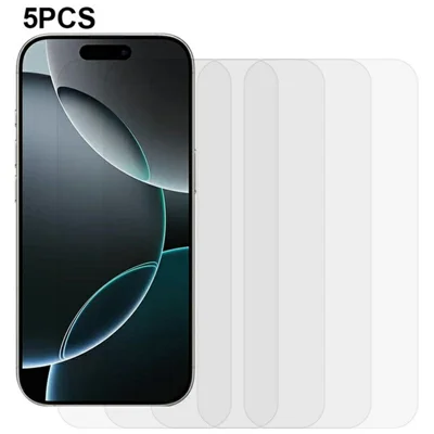 5 قطع لشاشة أمامية لهاتف iPhone 18 Pro واقي شاشة من الزجاج المقوى 0.3 مم 2.5D، غير مغطٍ بالكامل - شفاف