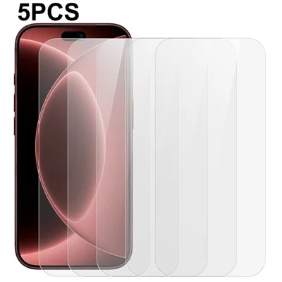 5 قطع لواقي شاشة أمامية لهاتف iPhone 18 Pro Max بسمك 0.3 مم، فيلم زجاج مُقسّى 2.5D، غير مغطٍ بالكامل - شفاف