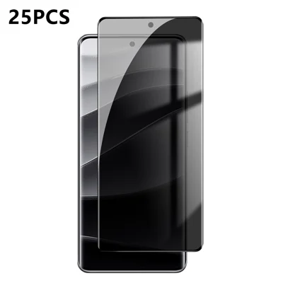  For Xiaomi Redmi Note 14 Pro+ 5G 25Pcs Anti-spy Screen Protector Silk Printing High Aluminium-silicon Glass Full Cover Anti-fingerprint Privacy Film - Black