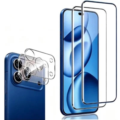 قطعتان من واقي الشاشة لهاتف iPhone 18 Pro، واقي شاشة من الزجاج المقوى عالي الوضوح بحواف قوسية 2.5D مع فيلم لحماية عدسة الكاميرا - شفاف