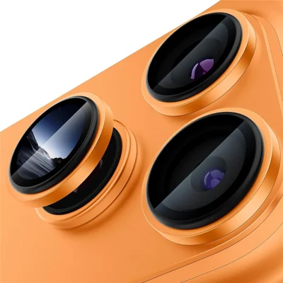 För iPhone 17 Pro Max 1Set Kamerahölje Film Härdat Glas CD-åder Metallring Bakre Objektivskydd - Orange