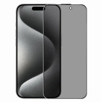 RURIHAI لجهاز iPhone 15 Pro واقي الشاشة الخاص بالخصوصية، تقنية مضادة للانعكاس، فيلم من الزجاج عالي السيليكون والألومنيوم - أسود