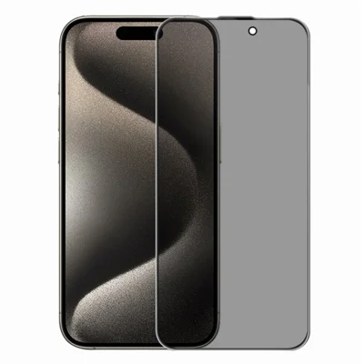 RURIHAI لجهاز iPhone 15 Pro Max واقي الشاشة الخاص بحماية الخصوصية بتقنية مقاومة الانعكاس من الألومنيوم والسيليكون عالي الجودة - أسود