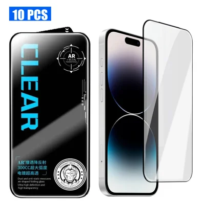 Voor iPhone 14 Pro Max 10 stuks Screenprotector AR Anti-Reflectie Hoge Aluminium-silicium Glas Zijdeprint Duidelijke Folie - Transparant