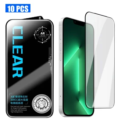  For iPhone 13 Pro Max 10Pcs Screen Protector AR Anti-Reflection High Aluminium-silicon Glass Silk Printing Clear Film - Transparent