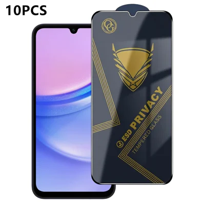 لـ Samsung Galaxy A15 5G 10 قطع واقي شاشة خاصية حماية الخصوصية 28° مضاد للتجسس ومضاد للكهرباء الساكنة بطبقة زجاج سيليكون ألومنيوم عالية - أسود