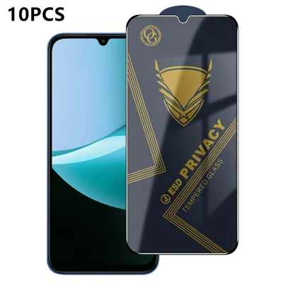  For Xiaomi Redmi 15C 5G (EU) (173mm) / Xiaomi Redmi 15C 4G (EU) (173mm) 10Pcs Privacy Screen Protector 28° Anti-Spy Anti-Static High Aluminium-silicon Glass Film - Black
