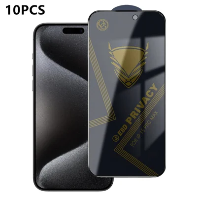  For iPhone 15 Pro Max 10Pcs Privacy Screen Protector 28° Anti-Spy Anti-Static High Aluminium-silicon Glass Film - Black