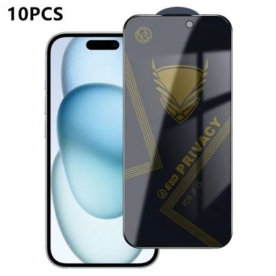  For iPhone 15 10Pcs Privacy Screen Protector 28° Anti-Spy Anti-Static High Aluminium-silicon Glass Film - Black