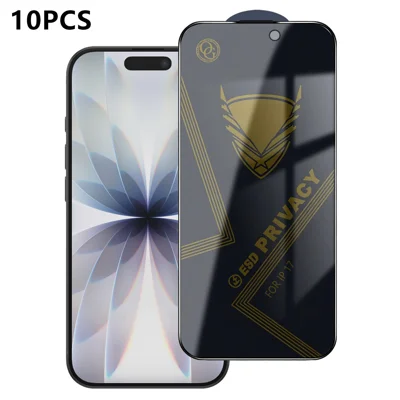  For iPhone 17 10Pcs Privacy Screen Protector 28° Anti-Spy Anti-Static High Aluminium-silicon Glass Film - Black
