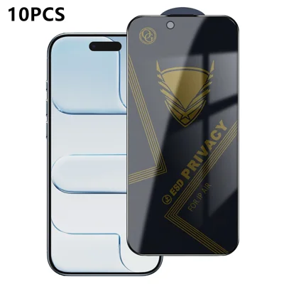 Voor iPhone Air 10 stuks Privacy Screen Protector 28° Anti-Spionage Anti-statische Hoge Aluminium-silicium Glasfolie - Zwart