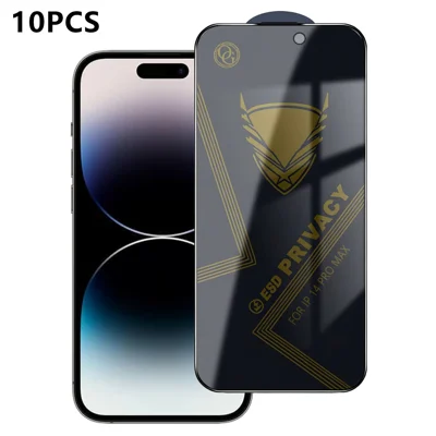 Voor iPhone 14 Pro Max 10 stuks Privacy Screen Protector 28° Anti-Spionage Anti-statische Hoge Aluminium-silicium Glasfolie - Zwart