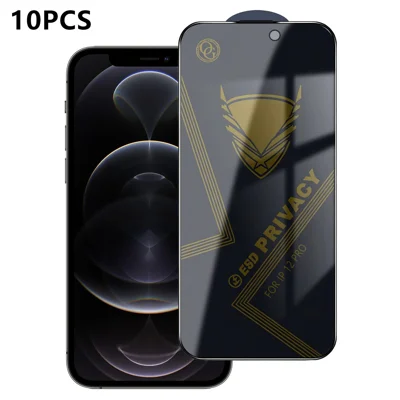  For iPhone 12 Pro 10Pcs Privacy Screen Protector 28° Anti-Spy Anti-Static High Aluminium-silicon Glass Film - Black